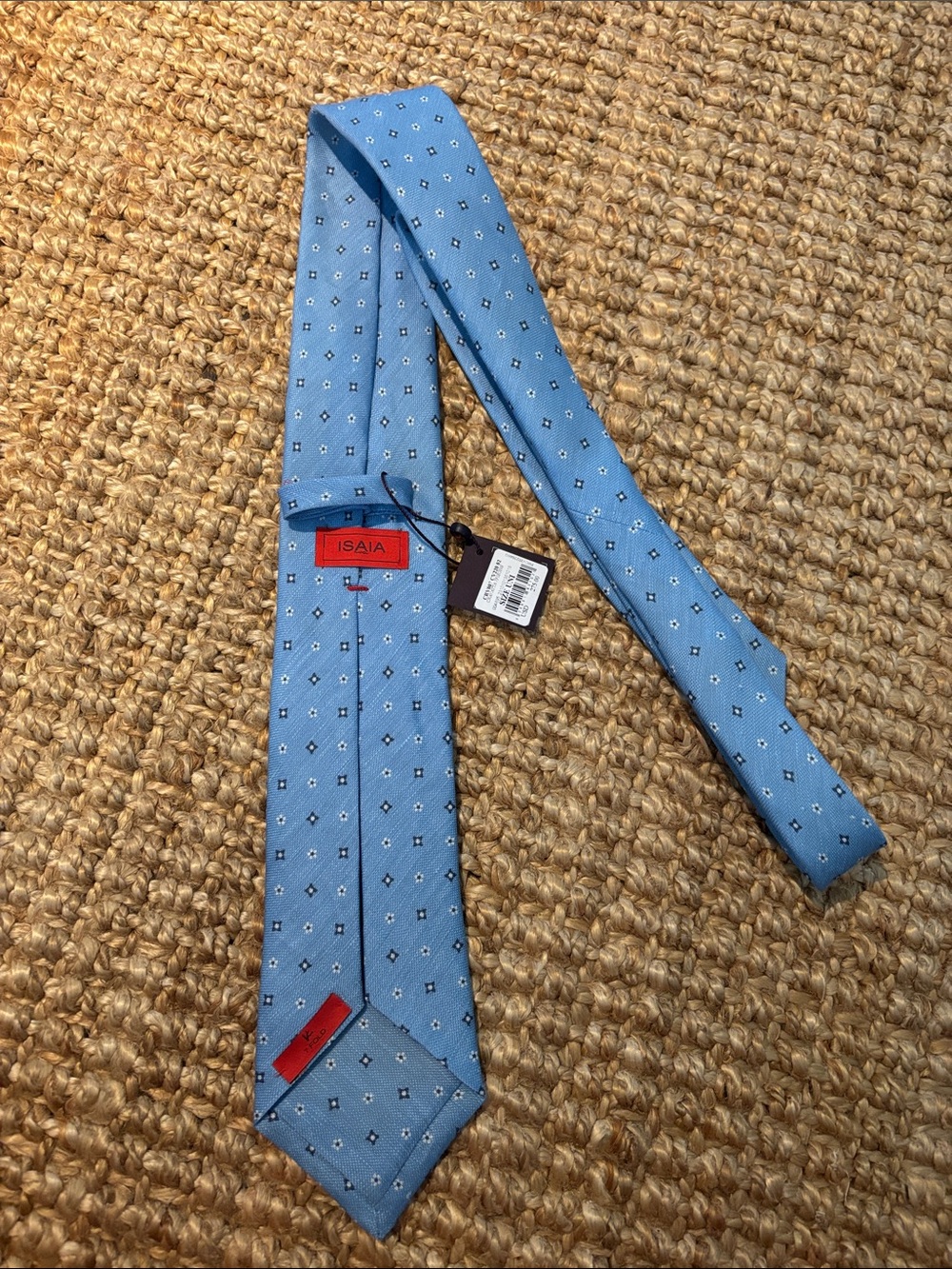 Isaia Sky Blue Silk Tie with Micro Diamond Motif